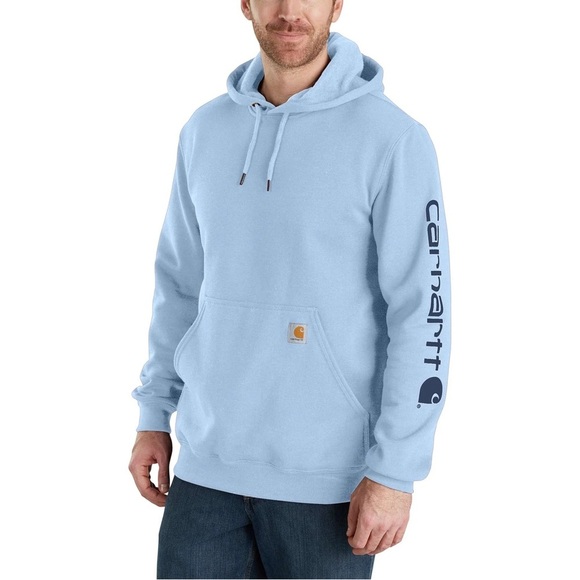 Carhartt loose fit midweight hoodie logo sleeve graphic sweatshirt neptune dew - Picture 1 of 8